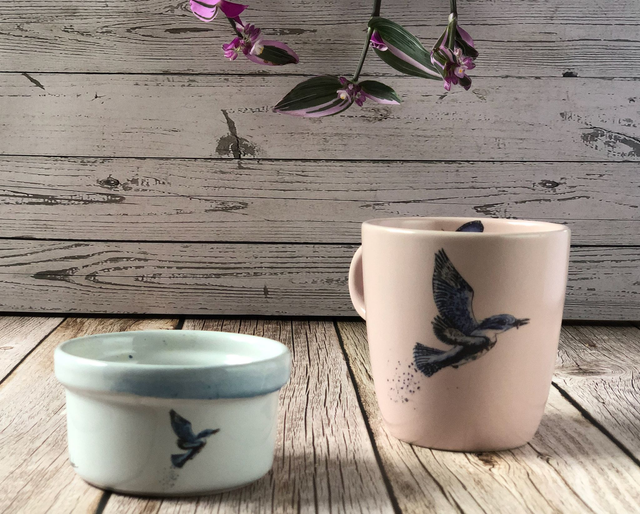 Belted kingfisher upcycled ceramics