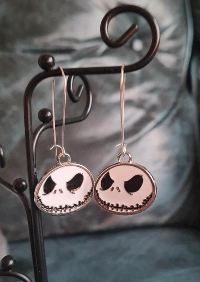 Earrings Silver Enamel White Skull Skeleton Head Hoop 