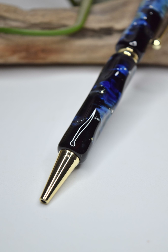 STYLO A BILLE FACETTES FIL D'ARGENT MONTURE OR