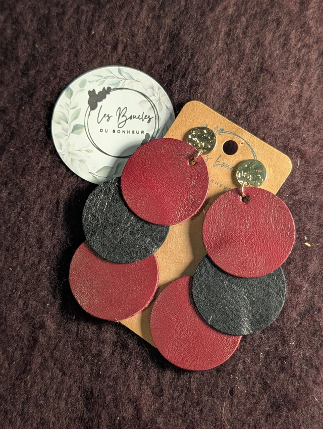 Boucles d'oreilles Triple Moon bordeaux noir le001