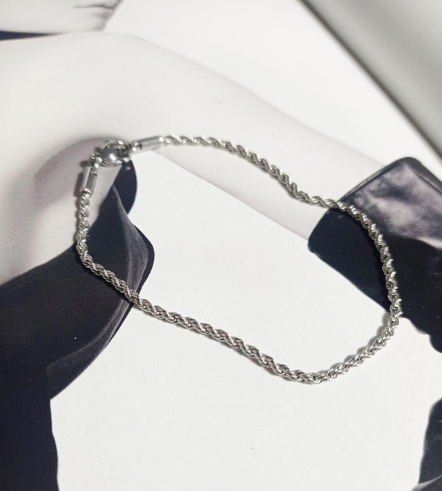 Pulseira corrente baiana prata em aço inoxidável