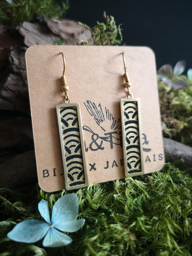 Boucles d'oreilles - crochets - papier washi - vague - rectangle - La&Titia