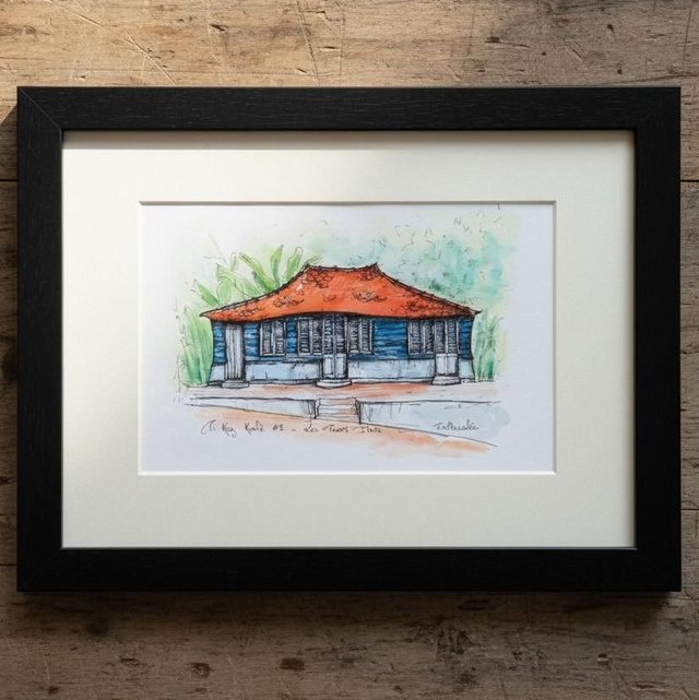 Encre et aquarelle - case créole #2 - Les Trois Ilets - Martinique 