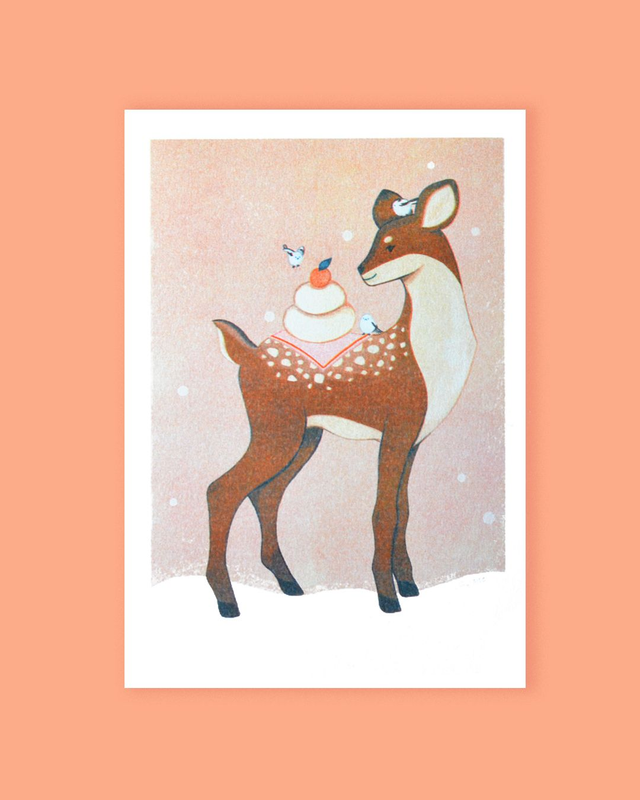 Affichette A4 les animaux de l'hivers : Le faon et les shima enaga