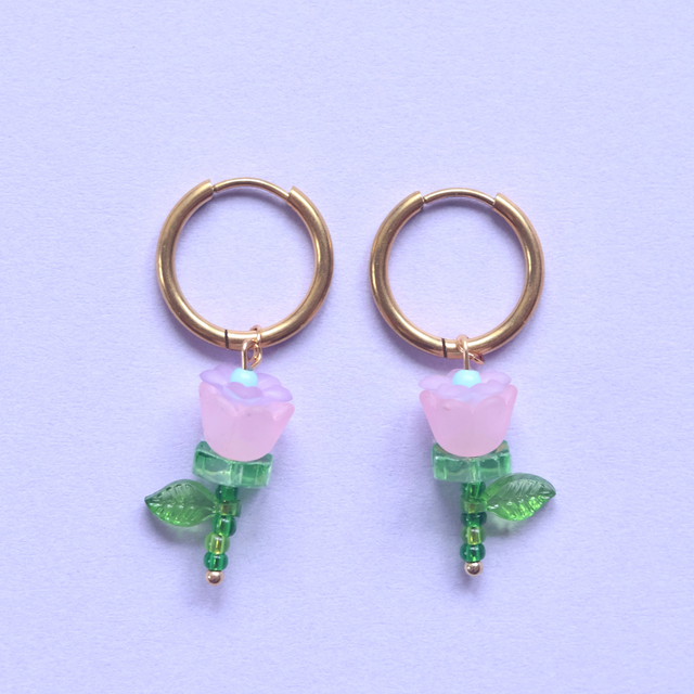 Boucles d'oreilles Tulipes Roses &amp; Bleues