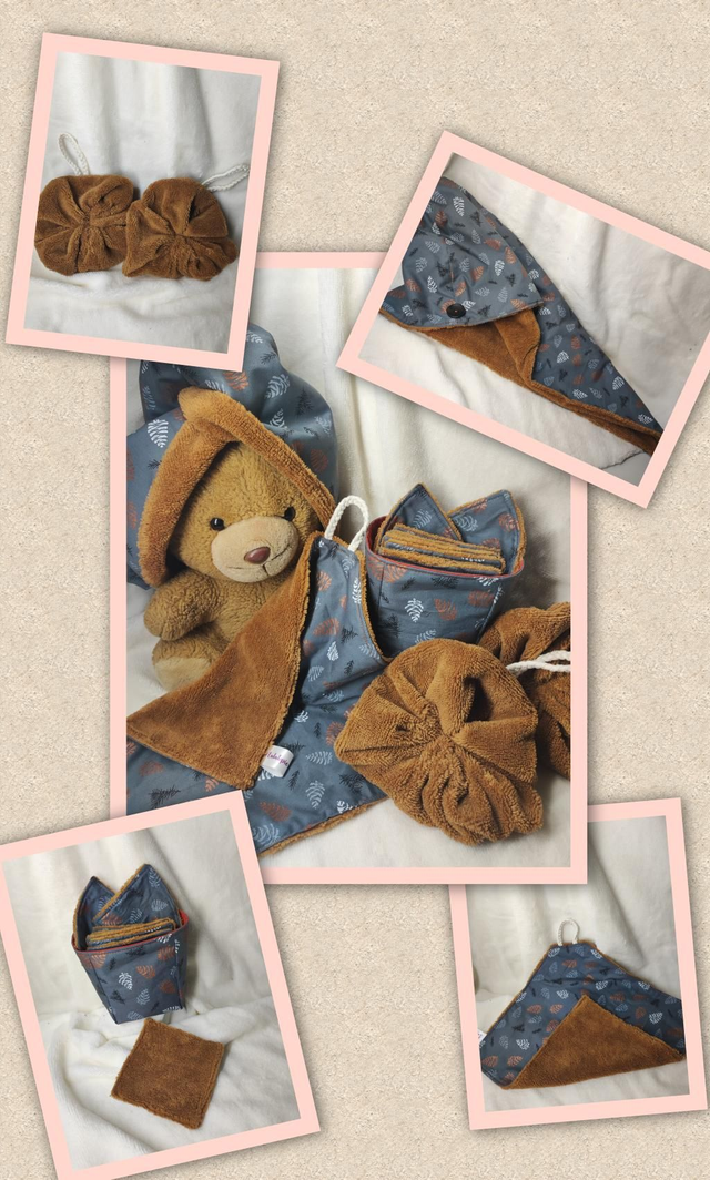 Ensemble visage et douche forêt de pins gris et camel