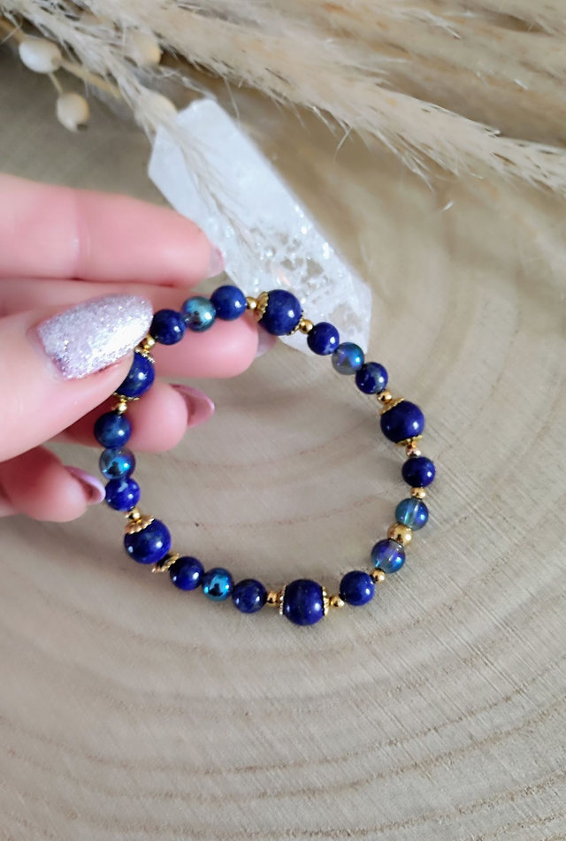 Bracelet "Pierre de Vérité" Lapis lazuli et Aqua aura