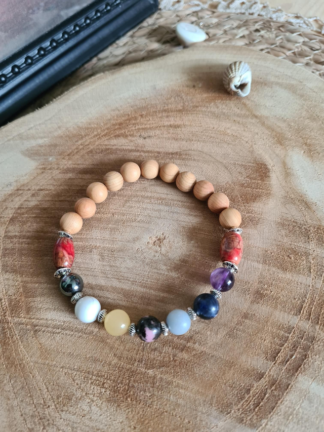 Bracelet 7 chakras et bois 8mm