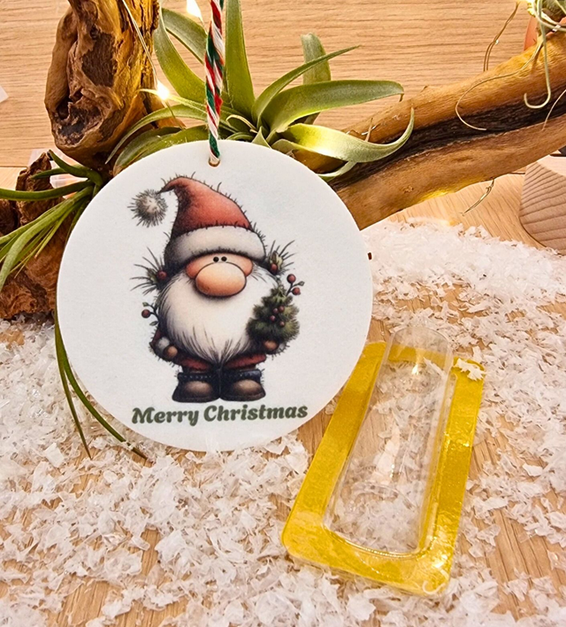 Merry Christmas Gonk Decoration – Festive Round Hanging Ornament – Cute Santa Gnome Design