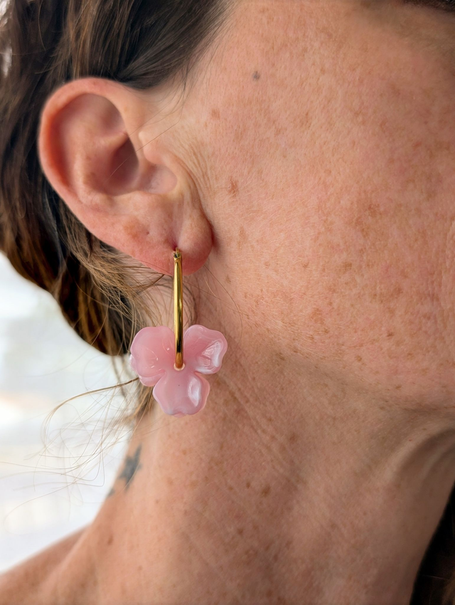 Créoles ROSALIE courtes rose poudre