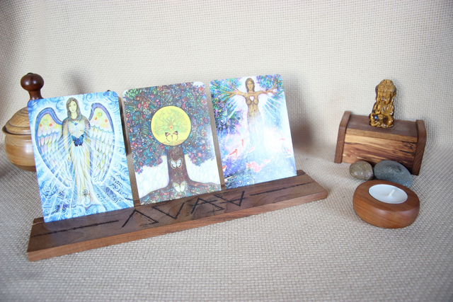 Support pour oracles Porte carte illustrées en bois Porte-cartes Tarot