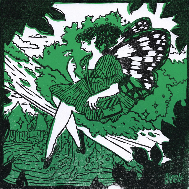 April Fairy Linoprint - White Paper