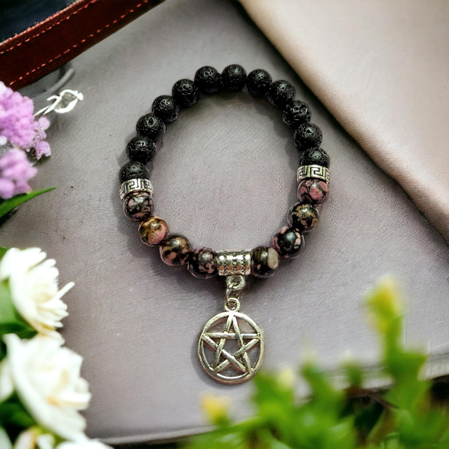 Mental/Bracelet artisanal sur mesure en Pierre de Lave et Rhodonite /8mm