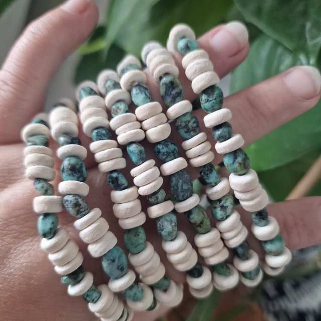 African turquoise and coconut shell bracelet 