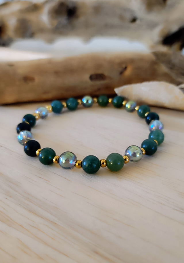 Bracelet "Paix intérieure" Agate mousse et Quartz Aura