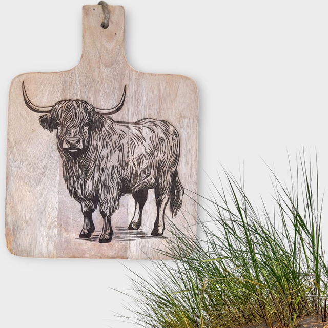 Mangohouten Borrelplank met Hooglander Lijf nr 1