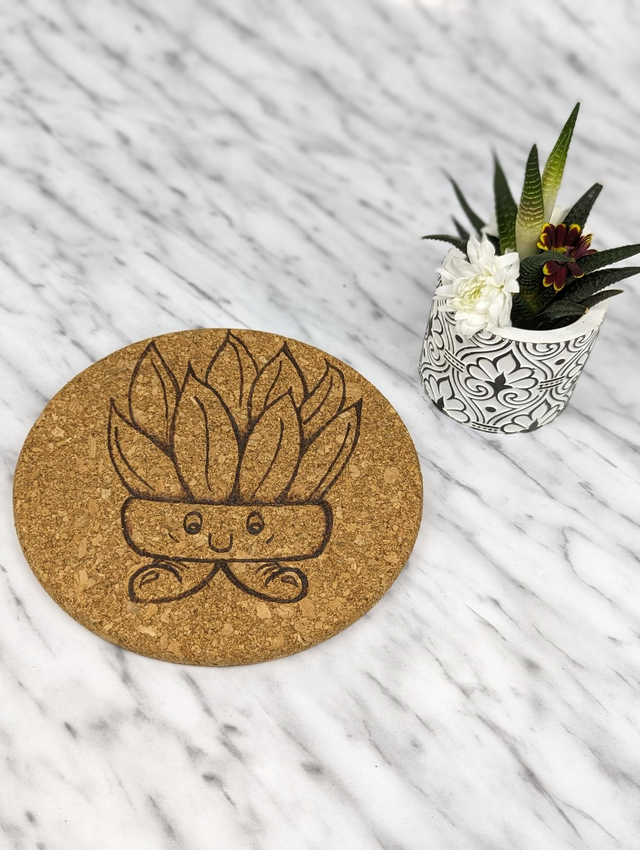Cork round mat &#039;SMILEY SUCCULENT&#039;