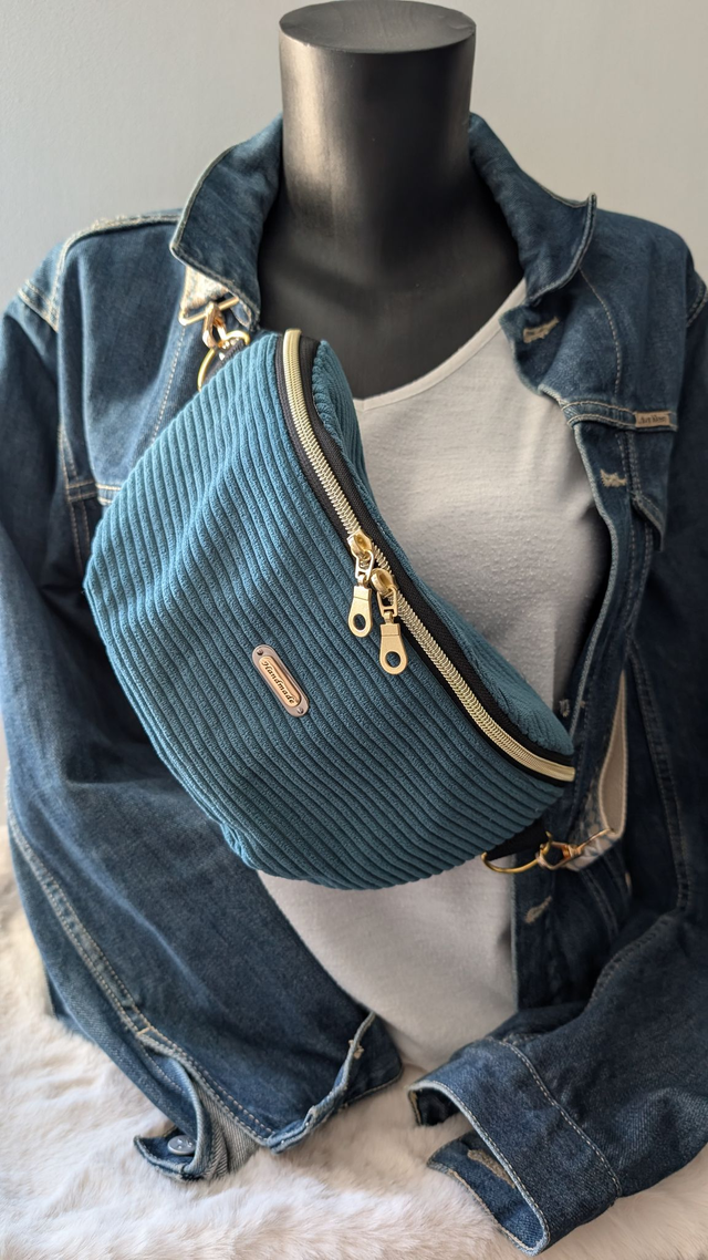 Sac Banane en Velours Côtelé Bleu canard