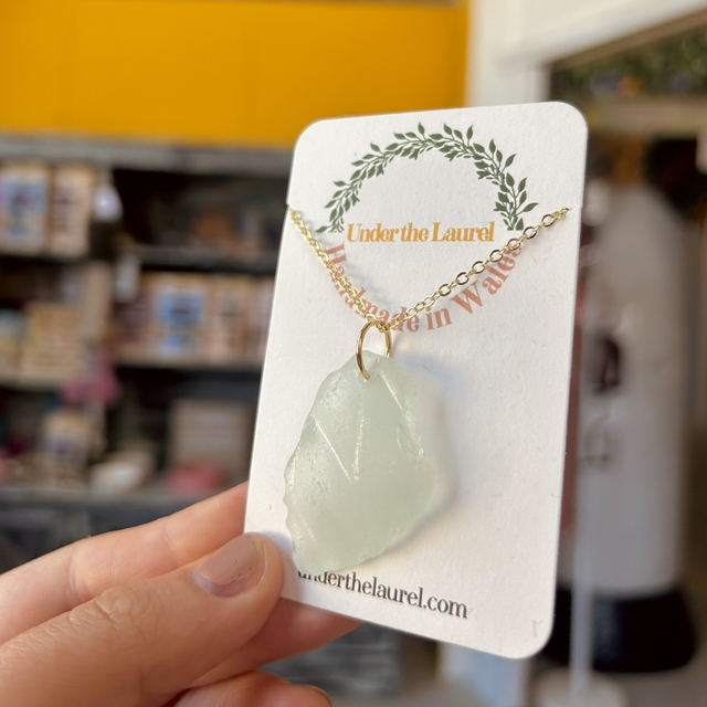 Pale Blue/Green Sea Glass Necklace Gold Plated Chain