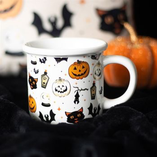 Spooky Cat &amp; Pumpkin Mug
