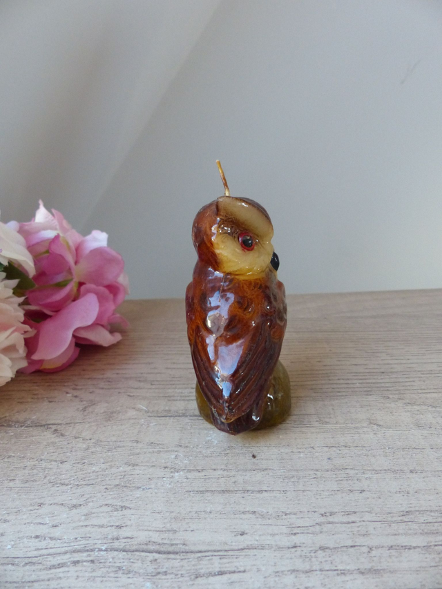 Vintage bougie animal hibou chouette Italie, Figurine hibou en cire, Bougie thème animaux de la forêt, décoration d'intérieur, cadeau ami