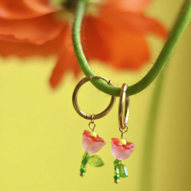 Boucles d'oreilles Tulipes Roses &amp; Rouges