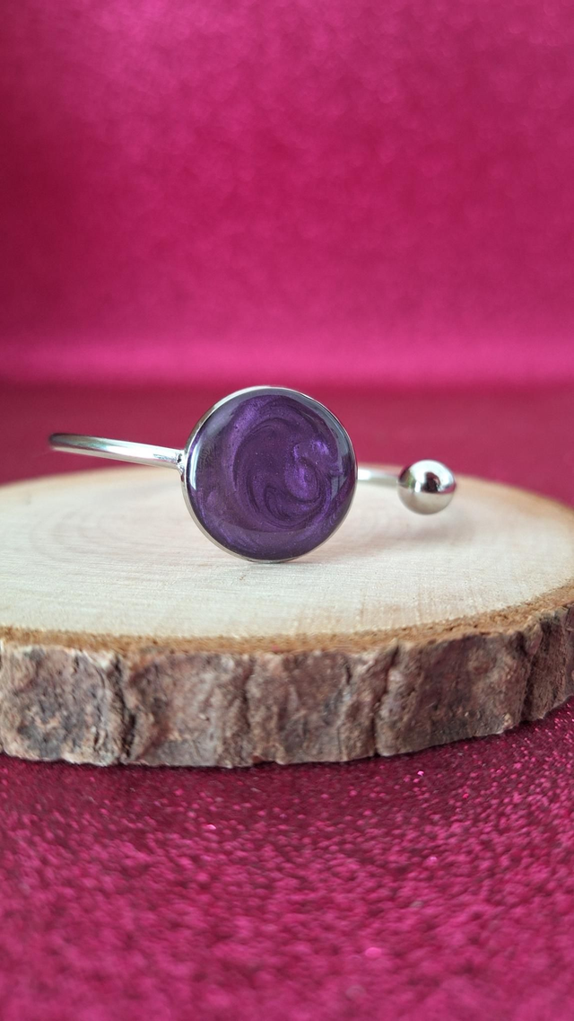 Jonc argenté rond violet 