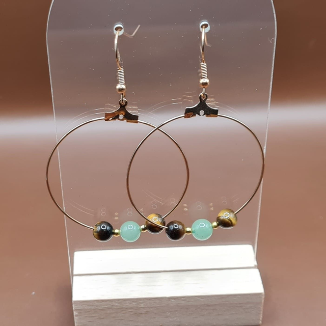 Créoles Aventurine verte - oeil de tigre 4 cm