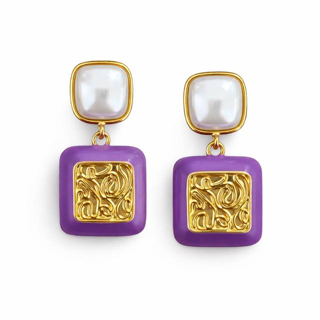 Pendientes gold filled lila y perla 
