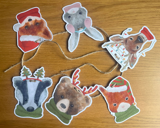 Handmade Woodland Animal Portrait Garland (120cm) | Scandi Watercolour Christmas Bunting | Letterbox Friendly
