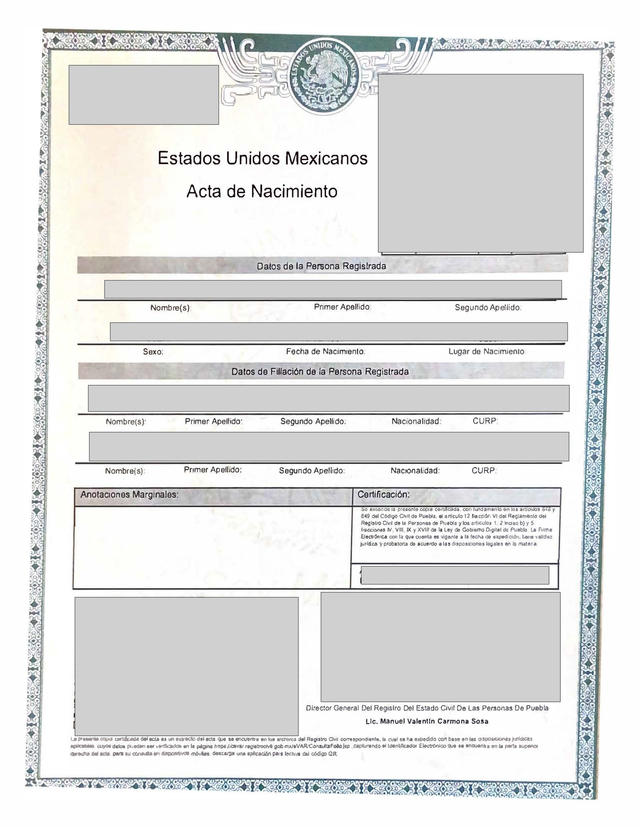 Acte de naissance mexicain + apostille