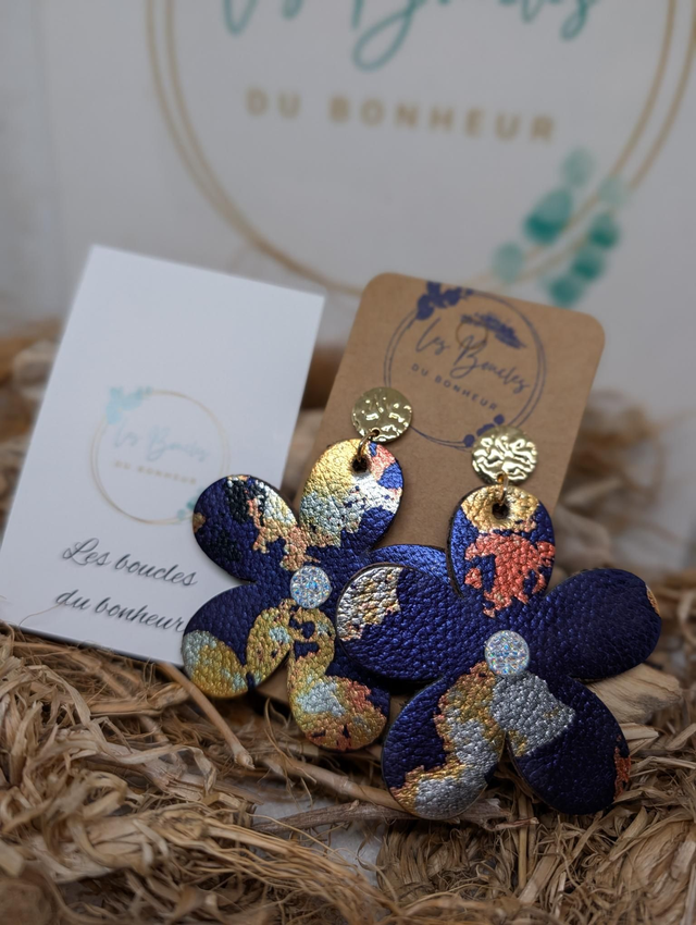 Boucles d'oreilles marguerite marine dorée m665