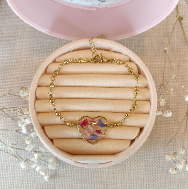 Carolina - Bracelet avec véritable pétales roses et violets