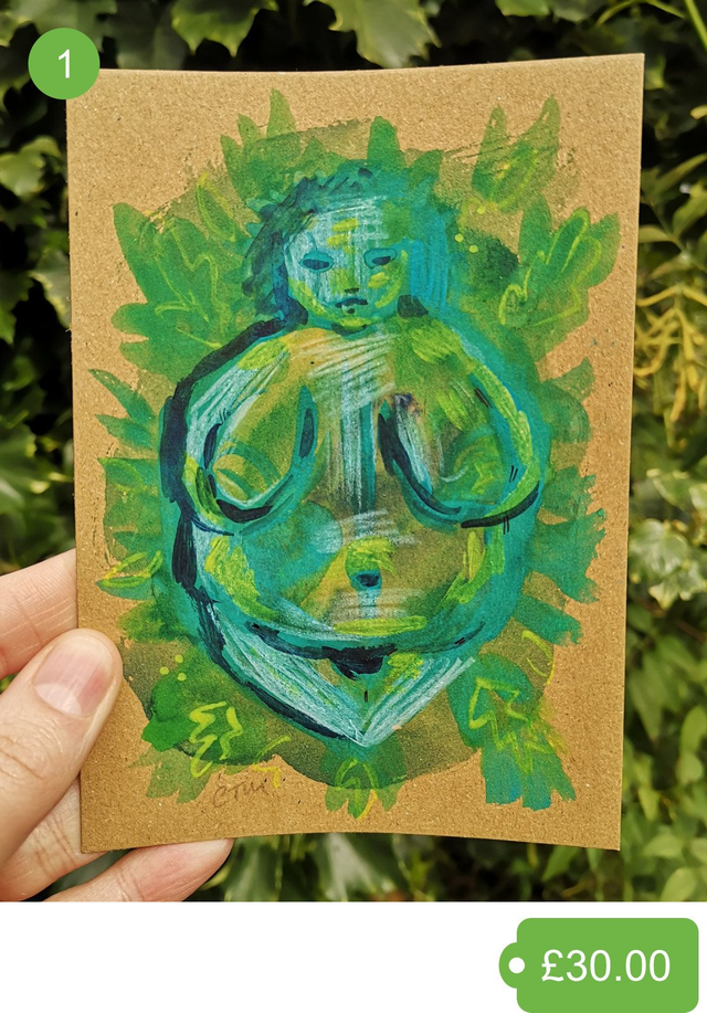 Green Goddess Original A6 Mini Paintings - Original Art