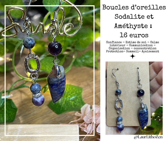 🌊🧘‍♀️Boucles d'oreilles en Sodalite et Améthyste 