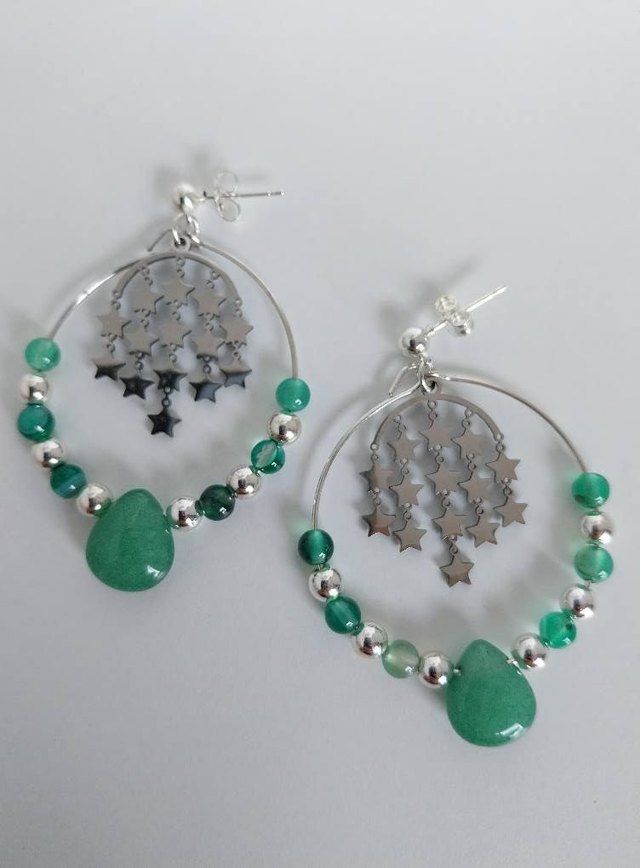 ✨Boucles d’oreilles &quot;étoiles argentées aventurine&quot;✨