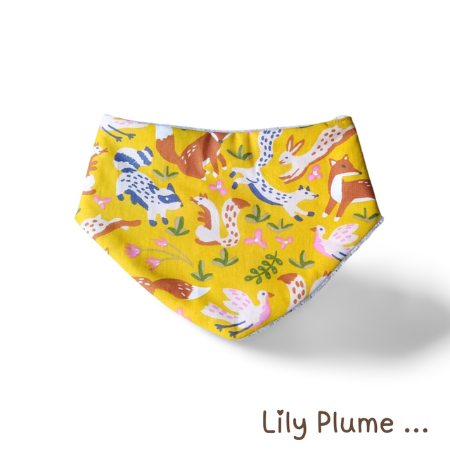 Bavoir de dentition jaune renards lapins