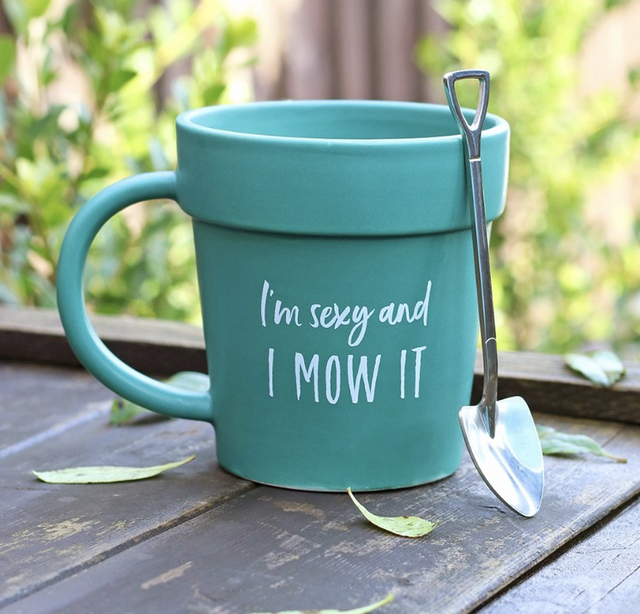 “I’m Sexy and I Mow It” Plant Pot Mug with Shovel Spoon