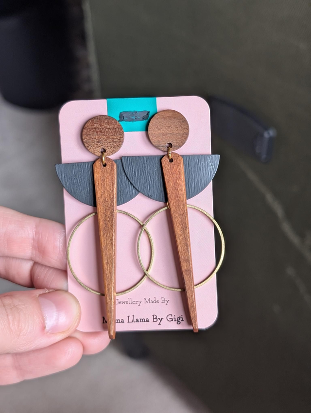 Wooden and brass earrings 