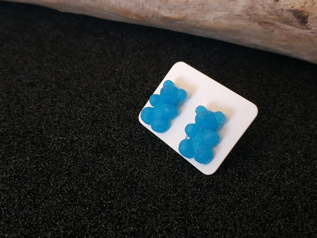 Boucles d'oreilles clous nounours bleu ciel