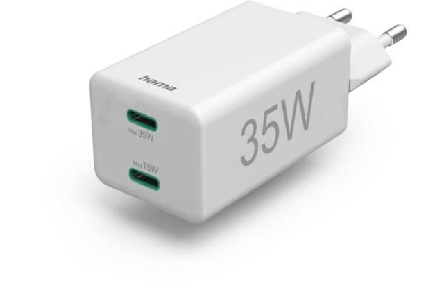 Hama Ladegerät 201694 Mini-Ladegerät, 2xUSB-C, 35W Weiss