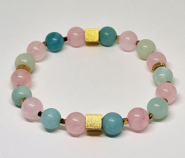 Bracelet Amazonite et Quartz rose en 0,8 cm