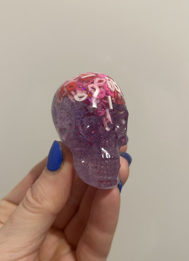 Skull Ornament - Medium -  Lilac translucent glitter with kisses/valentines sprinkles 
