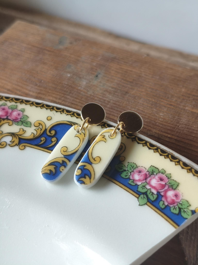 Boucles d'oreilles pendantes ovales - porcelaine de Limoges, Haviland | no.3