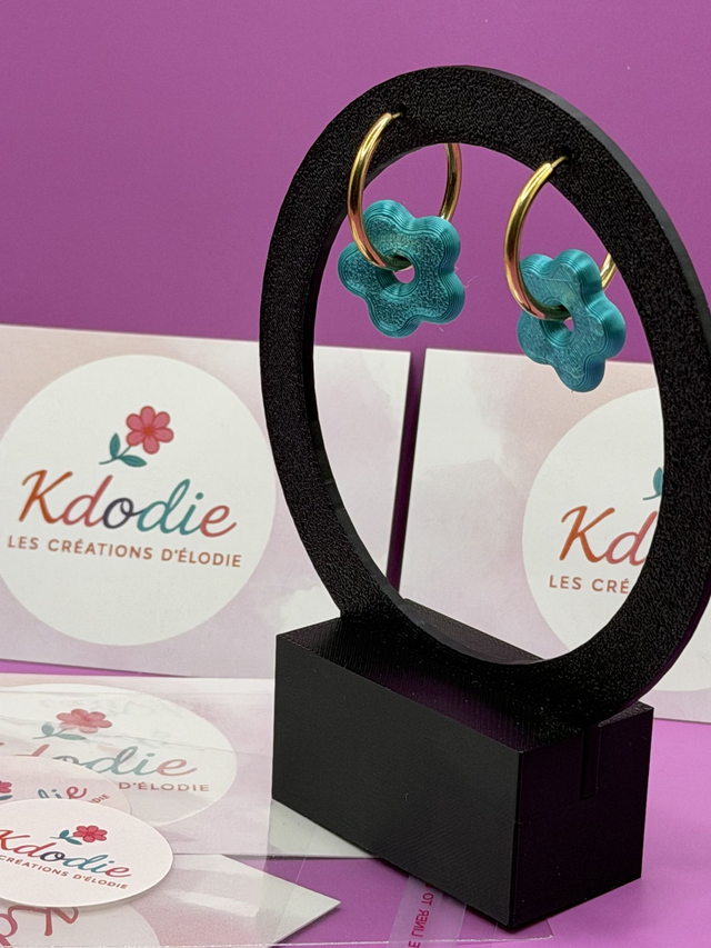 Boucles d'oreilles Créoles - Fleur Bleue Métallique