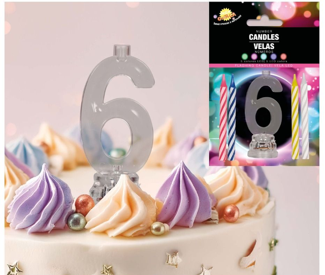 party,   32606  CANDELA LED N°6 CON 4 CANDELE, 13 CM