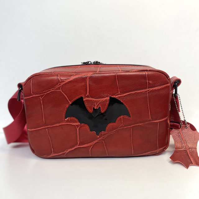 Red Croc Leather Crossbody Bag