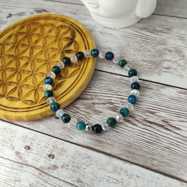 Bracelet &quot;Oeil de Tigre bleu et cristal&quot;