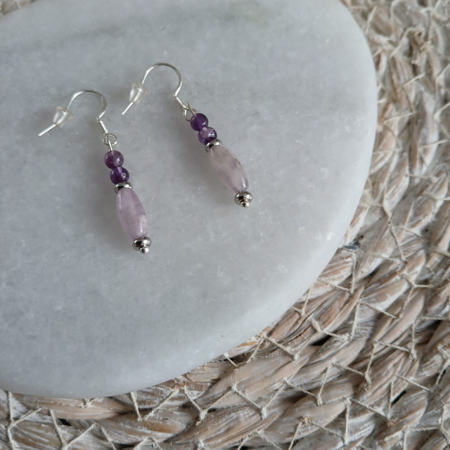 Oorbellen Amethist en Amethist kwarts (1.038)