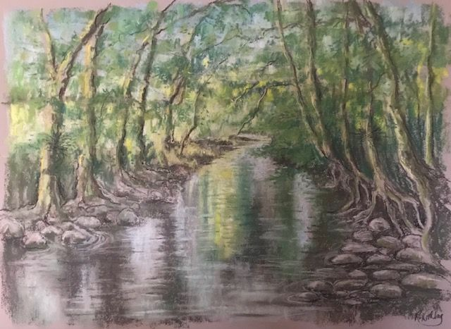 RK64 River Lugg in Summer by Ruth Kirkby, 24 x 32 cm Pastels